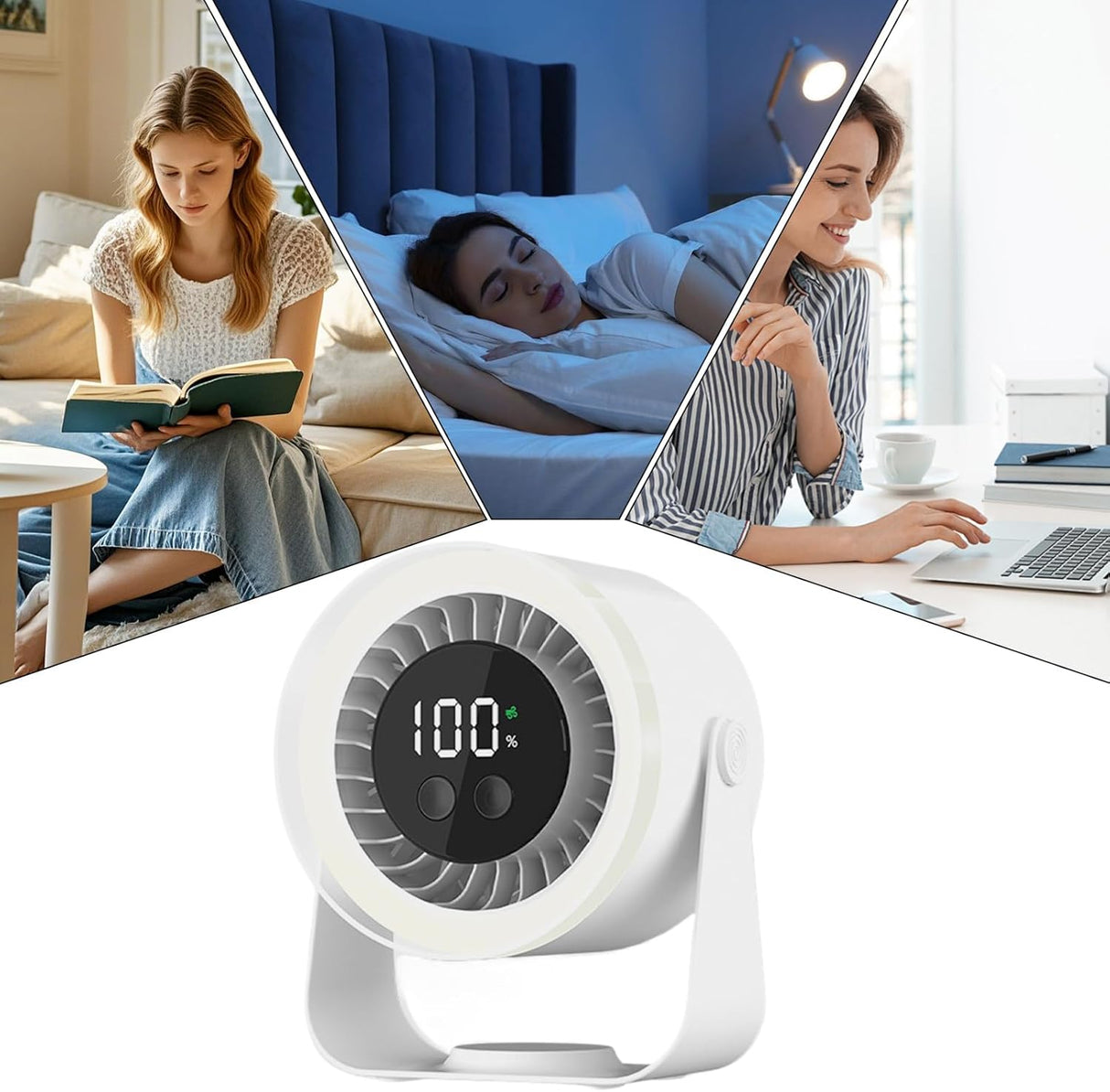 Quiet Desk Fan 10-Speed USB Rechargeable 3600mAh Portable