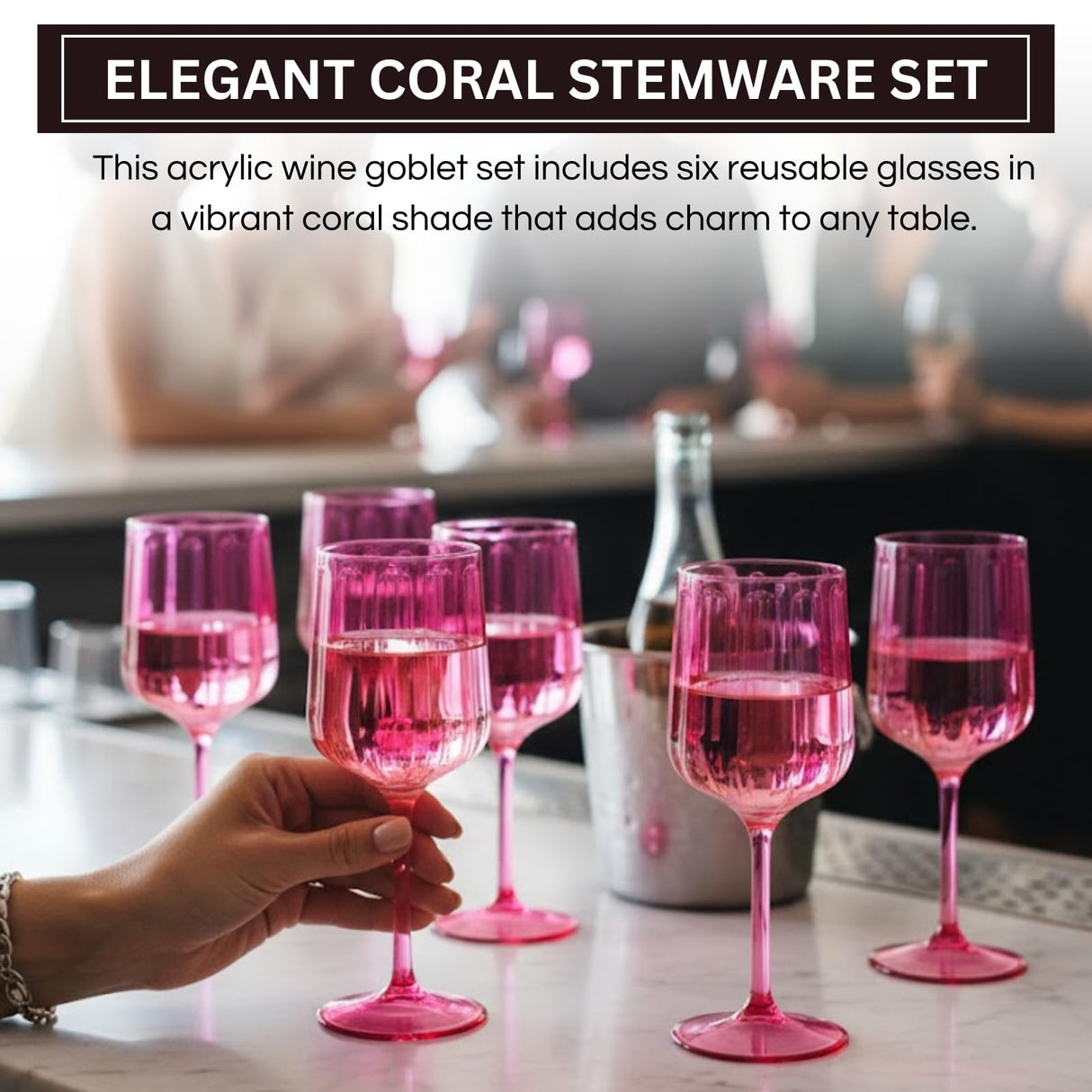 Khen Acrylic Lucia Stemmed Goblets - Set of 6 |14oz | Coral
