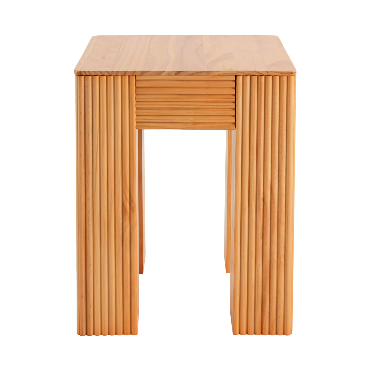 Natural Pine Wood Fluted Side Table with Elephant-Leg Design