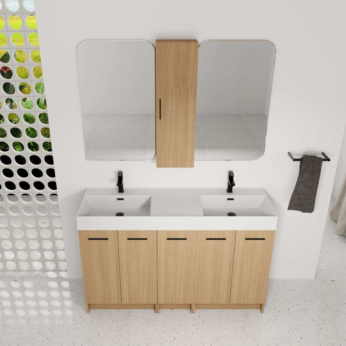 60" Double Sink Bathroom Vanity Set with Tall Cabinet