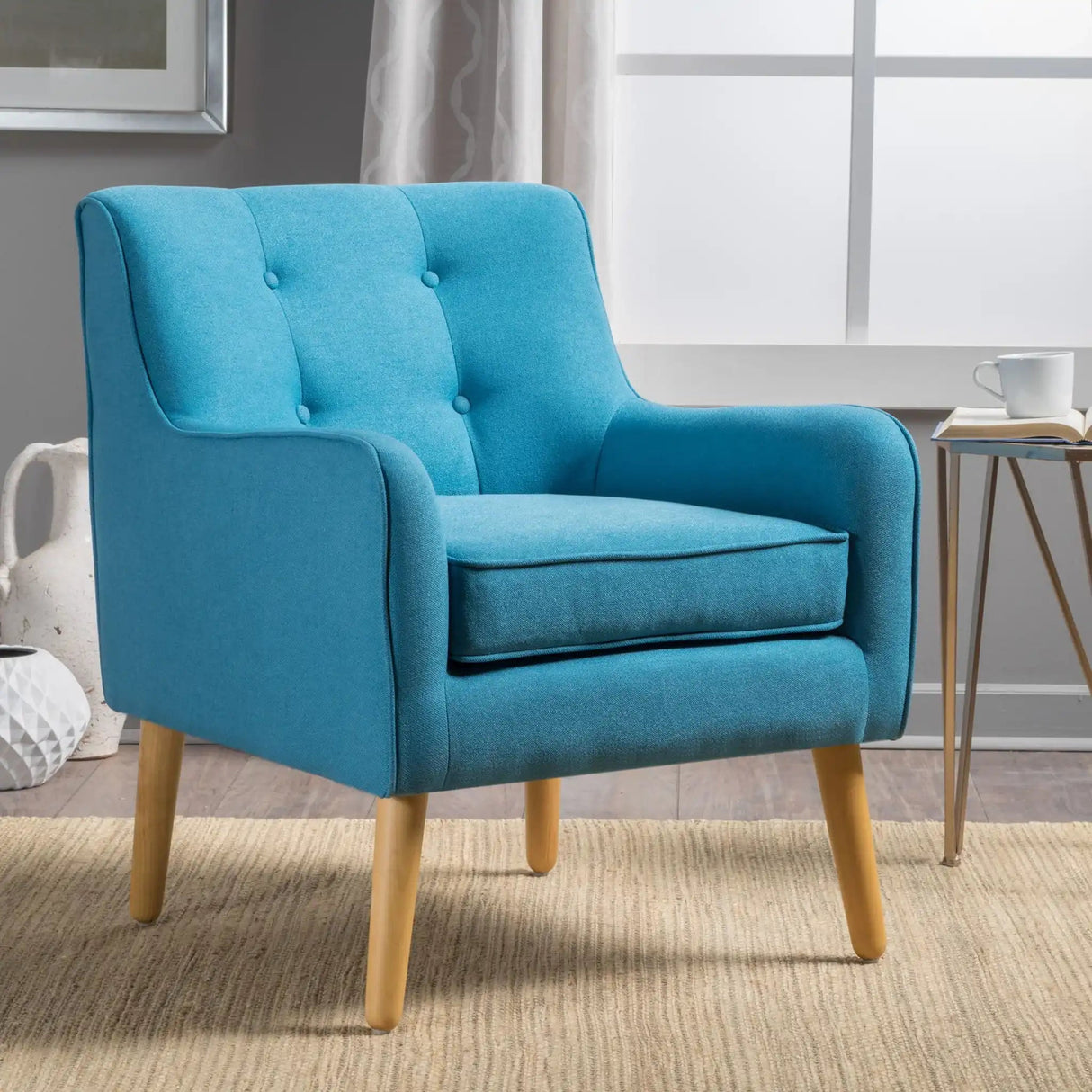 Modern Arm Chair With Tufted Back And Wooden Legs - Best Buy Furniture