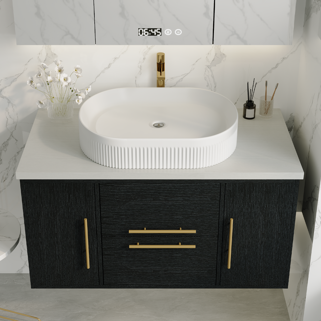 39.4 in Modern Floating Bathroom Vanity with Ceramic Sink