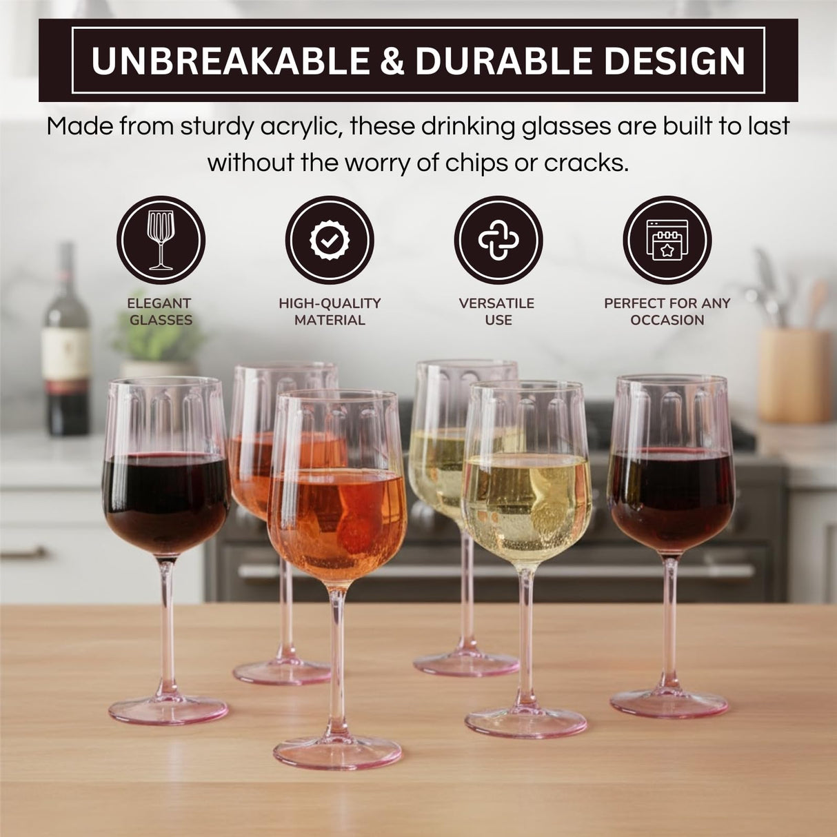Khen Acrylic Lucia Stemmed Goblets - Set of 6 | 14oz | Lilac