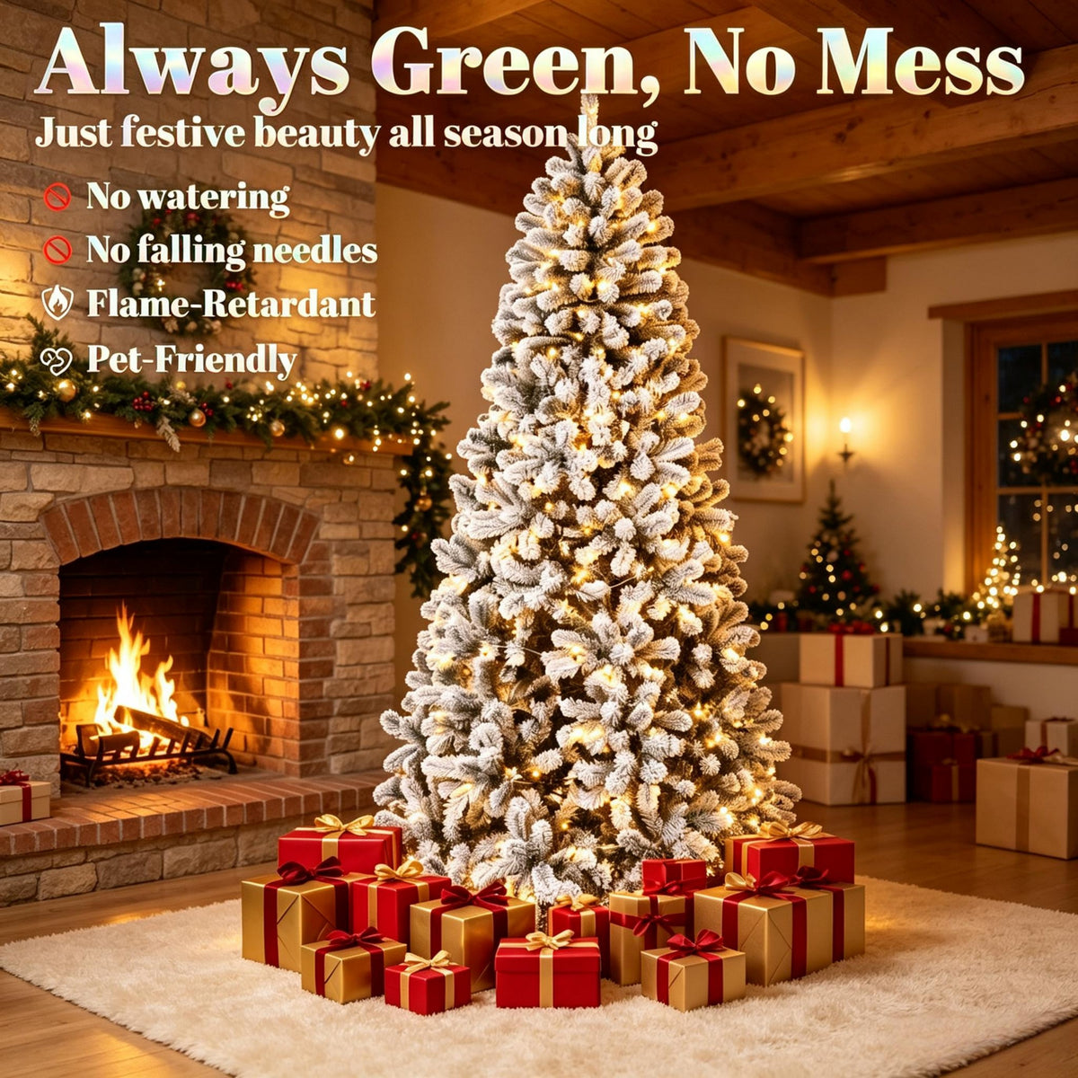 7.5 ft Pre-Lit Flocked Fraser Fir Artificial Christmas Tree
