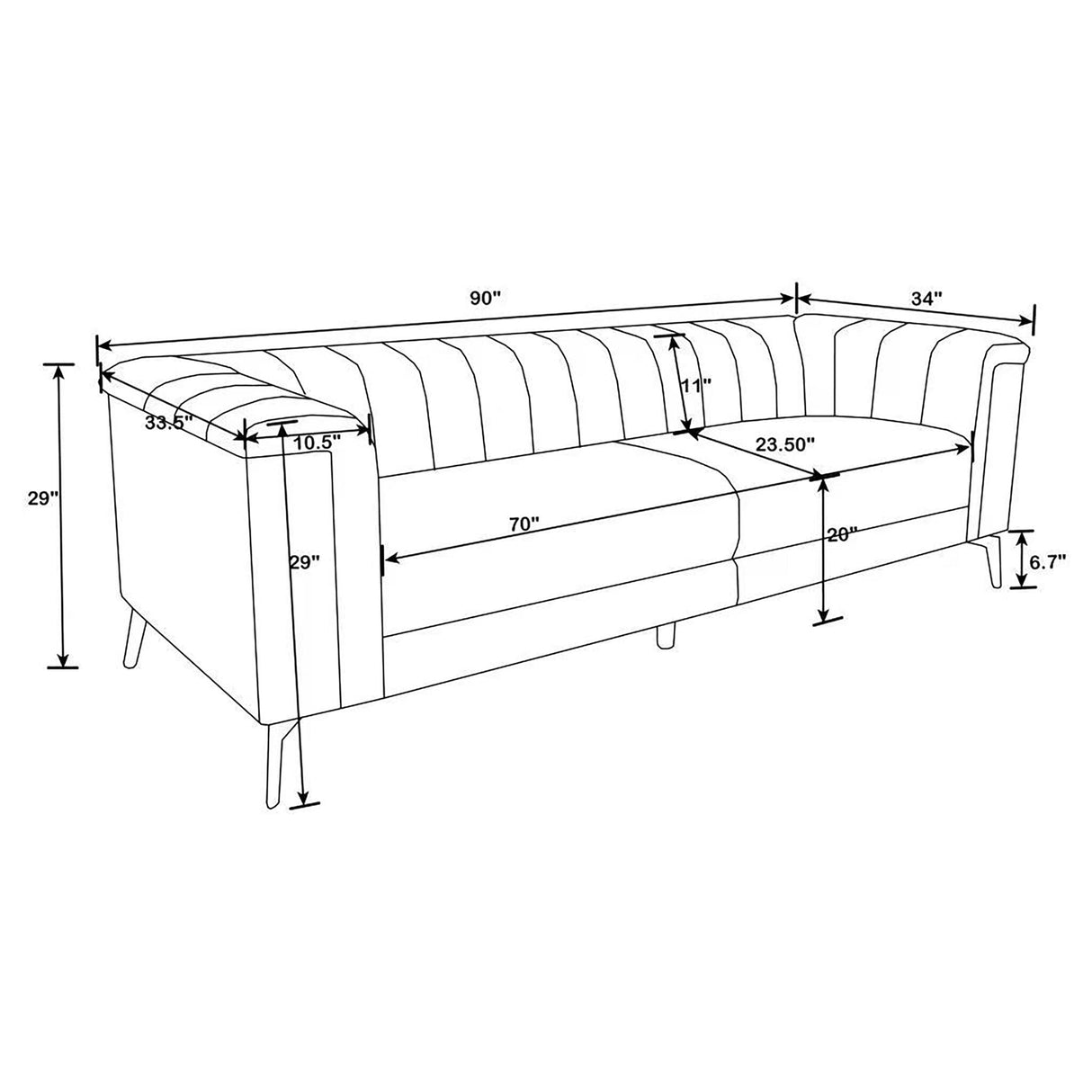 Darci - Tuxedo Arm Sofa With Tapered Legs - Blue