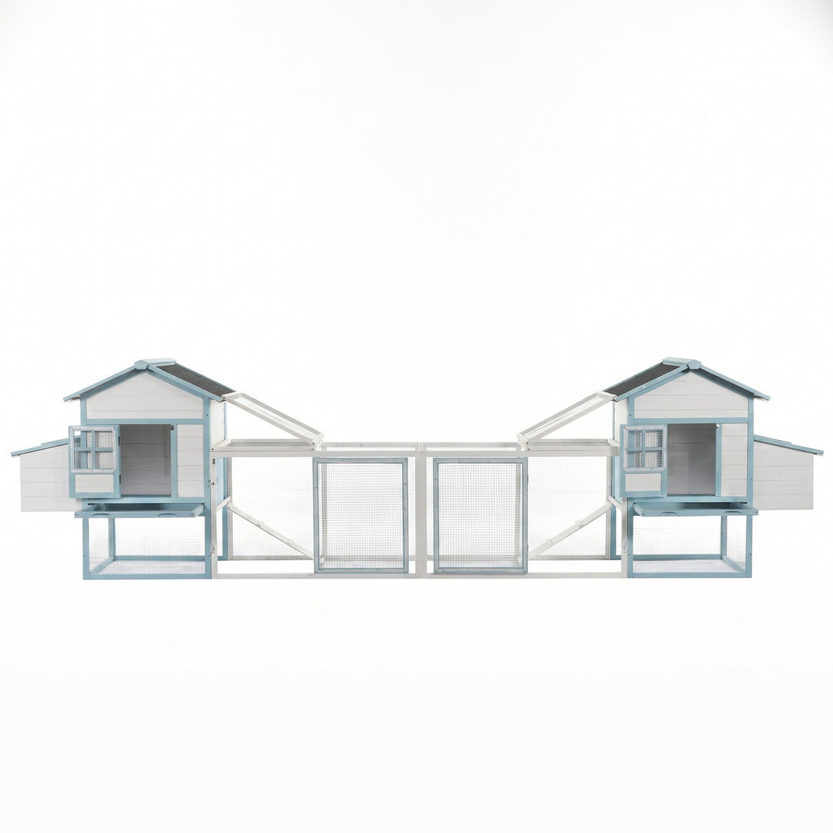 Large Wooden Chicken Coop with Double Nesting Boxes, Outdoor Walk-In Chicken Run with Waterproof Asphalt Roof, Fir Wood Poultry Cage with Pull-Out Dropping Trays