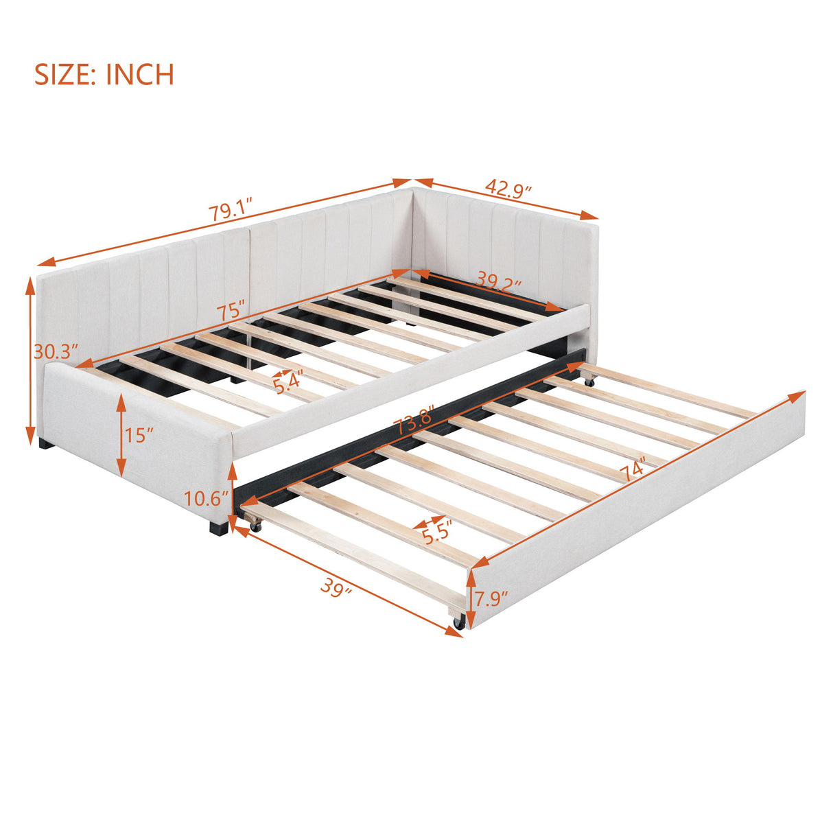 Upholstered Daybed, Sofa Bed Frame, No Box Spring Needed