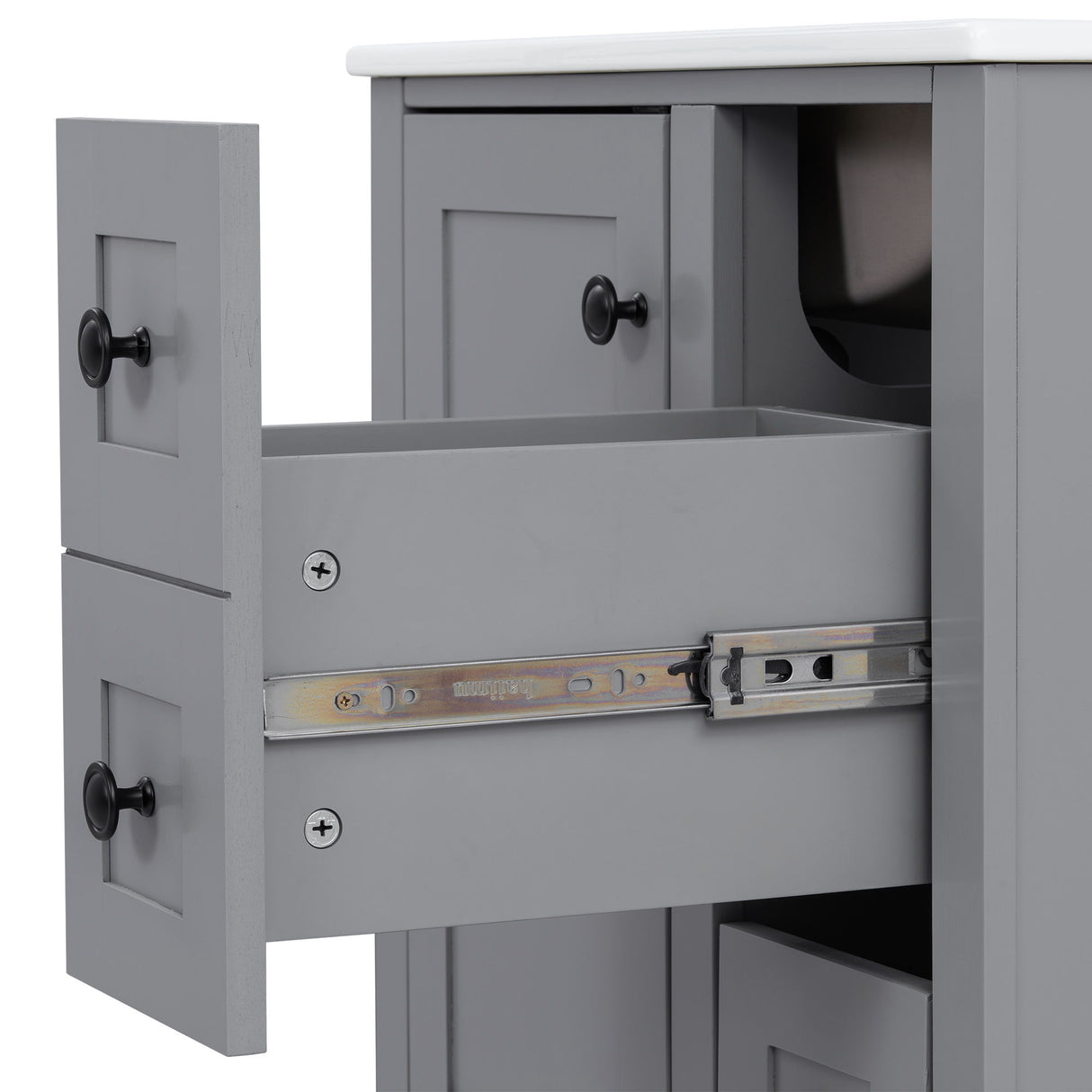 Bathroom Vanity With Integrated Basin, Soft Close Drawers, Door Mounted Double Layer Shelf
