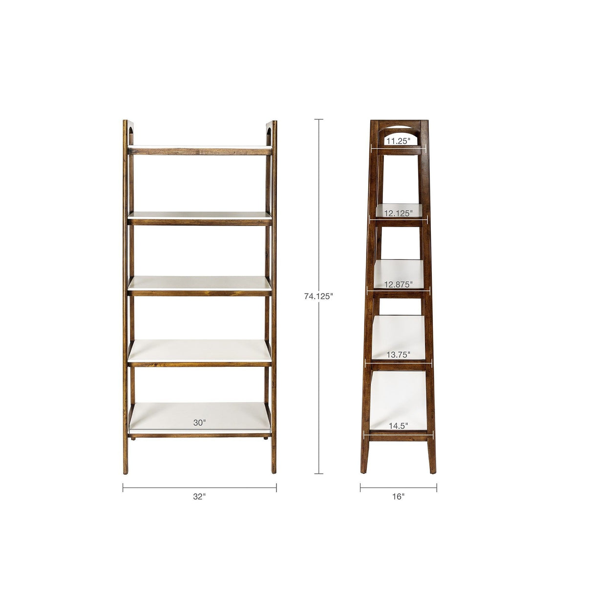Mid - Century Design 5 Shelf Bookcase - Off White / Pecan
