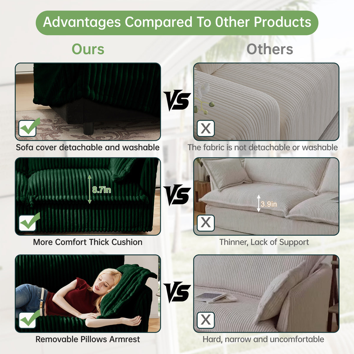 Slipcovered U Shape Sectional Deep Seat Sofa