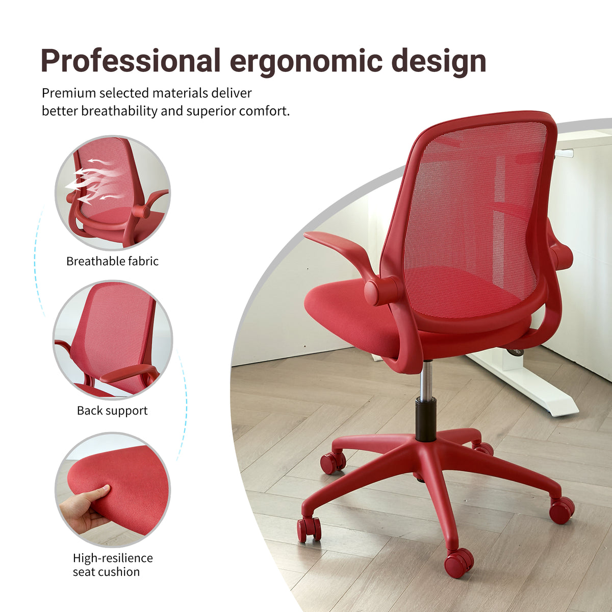 Ergonomic Color Office Chair - 350LBS Capacity, Red