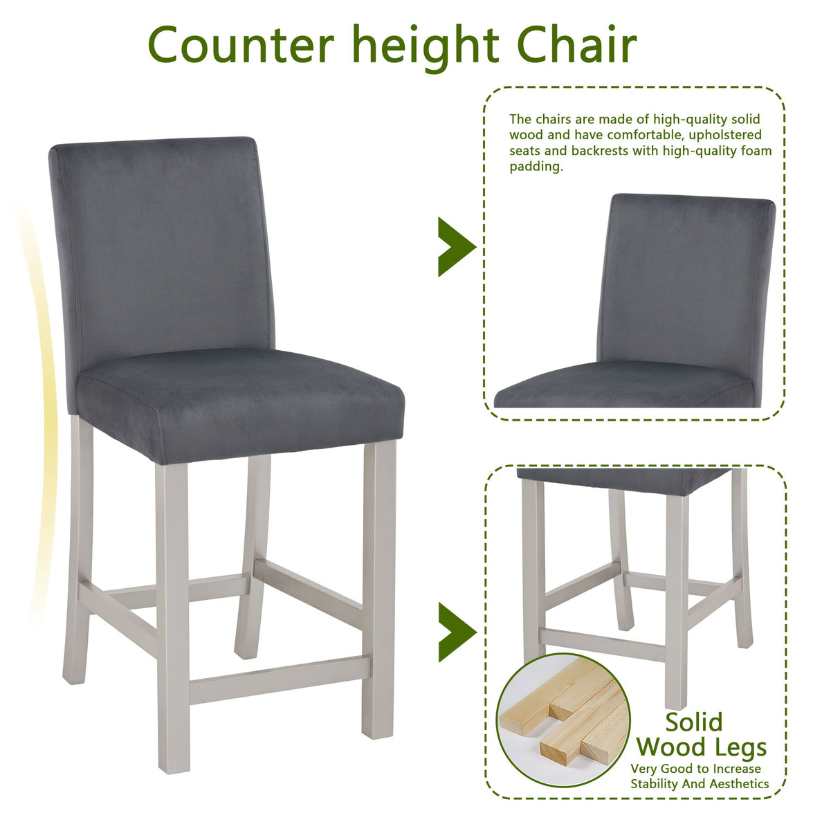 5 Pieces Counter Height Table Set, Kitchen Table With Square Table And 4 Upholstered Chairs