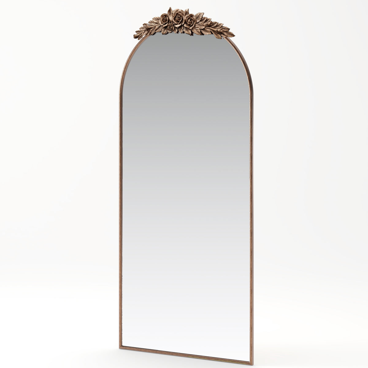 70.87-Inch Arched Wall Mirror, Vintage Gold with Floral Ornament