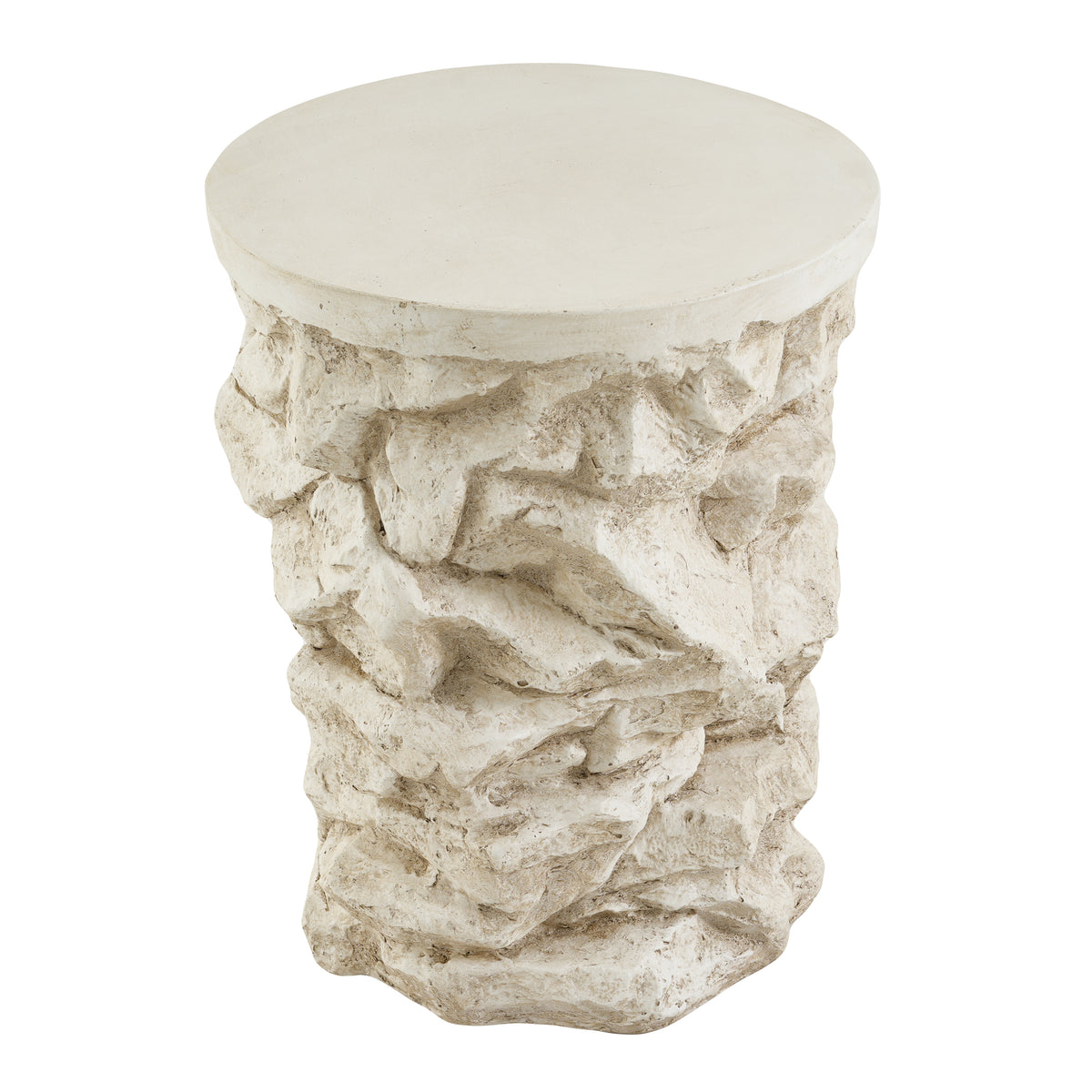 Beige Round Faux Stacked Stone MGO Side Table