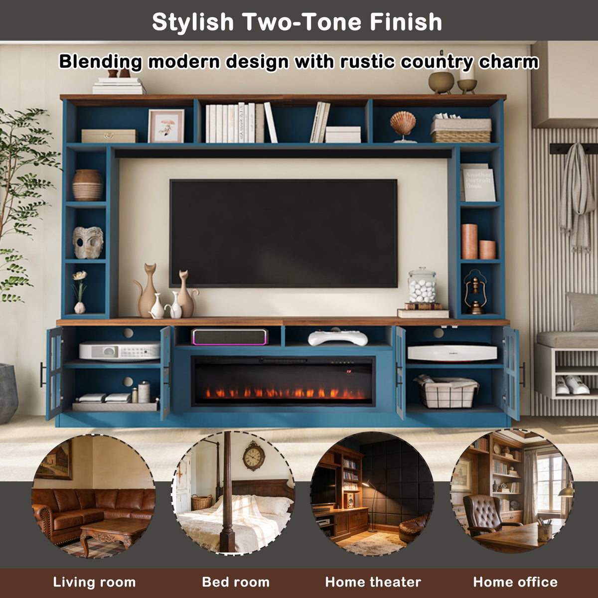 U-Can 95.5" Wall Unit Entertainment Center with Bookshelves