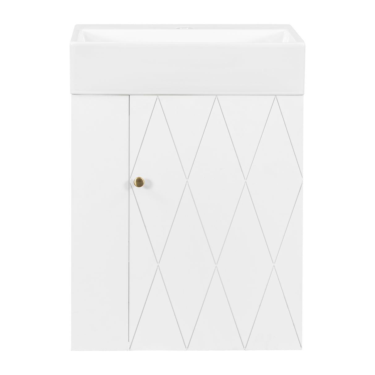20 Inch Bathroom Vanity with Ceramic Sink, Diamond Pattern Door Design