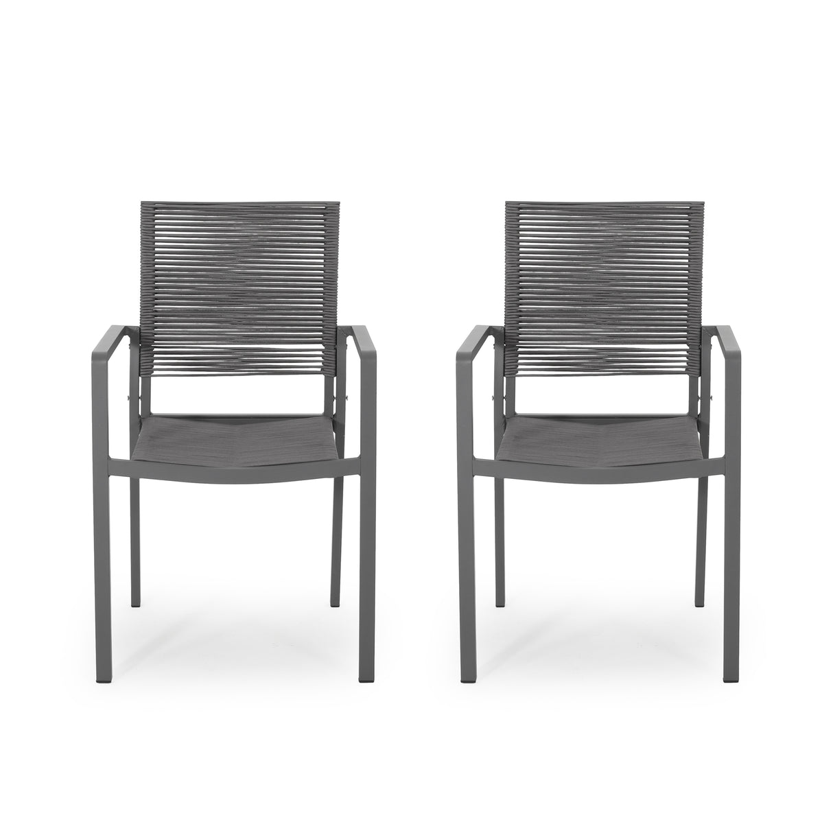 Outdoor Modern Aluminum Dining Chair with Rope Seat (Set of 2)