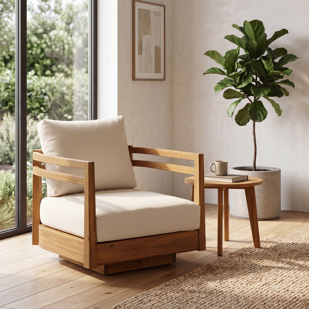 Acacia Wood Outdoor Swivel Chair