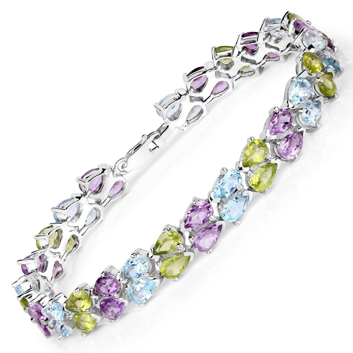 23.46 Carat Genuine Multi Stones .925 Sterling Silver Bracelet