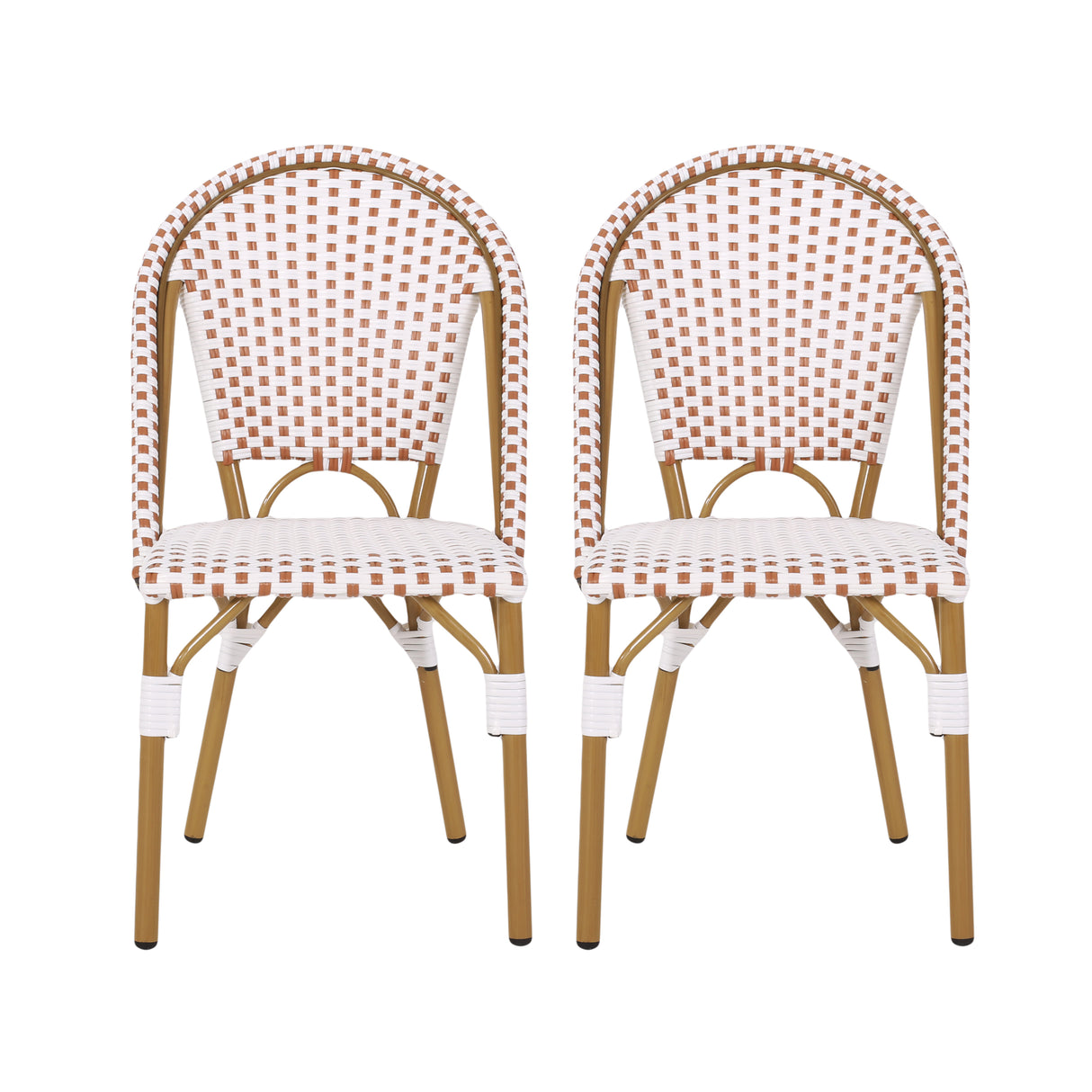 Outdoor PE Rattan and Aluminum French Bistro Chairs, Set of 2, Rusted