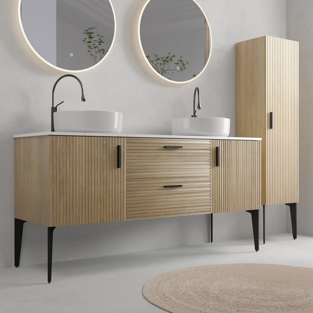 Emilia 60-Inch Bathroom Vanity, Natural Oak with Ceramic Sink