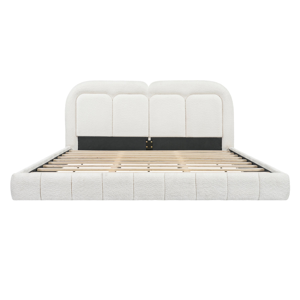 King Size Boucle Upholstered Platform Bed with Tufted Headboard
