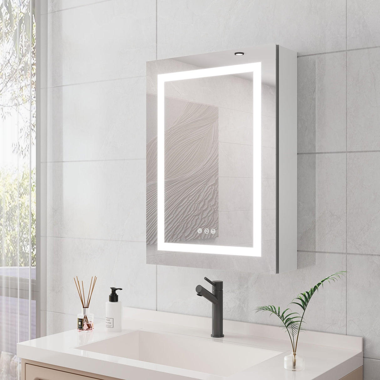 20 X 28" Bathroom Medicine Cabinet With Mirror Wall Mounted LED Bathroom Mirror Cabinet With Lights, Anti-Fog, Waterproof, Dimmable, 3000K~6000K, Single Door, Touch Swich, Storage Shelves - Silver