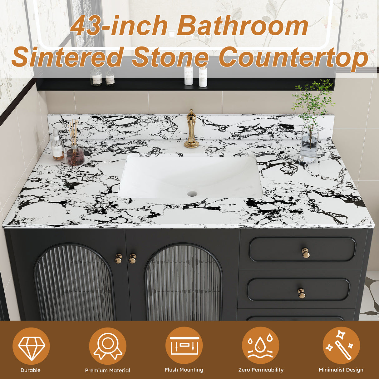 43"x22" Bathroom Vanity Top with Undermount Ceramic Sink and Backsplash