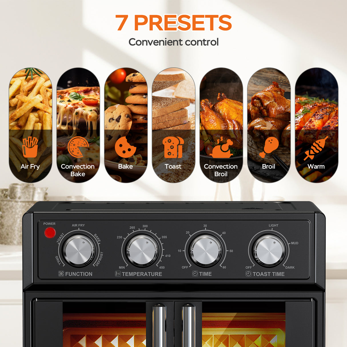 PlumChef 26QT Large Capacity French Double-Door Air Fryer Convection Toaster Oven