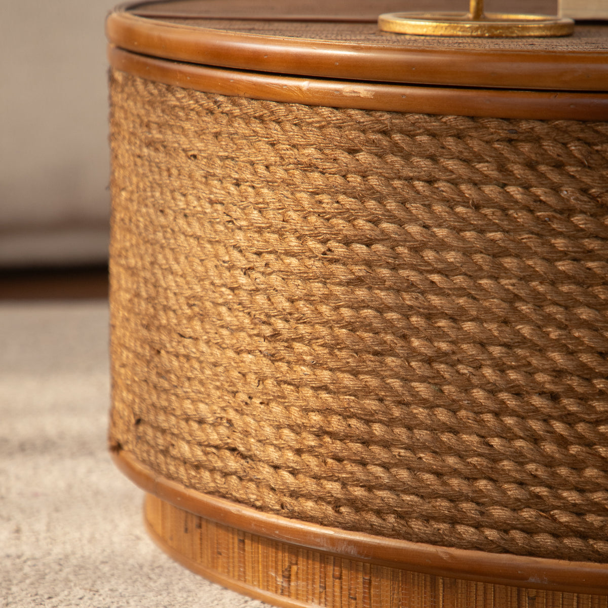 Round Rattan Coffee Table with Lift-Off Lid Storage