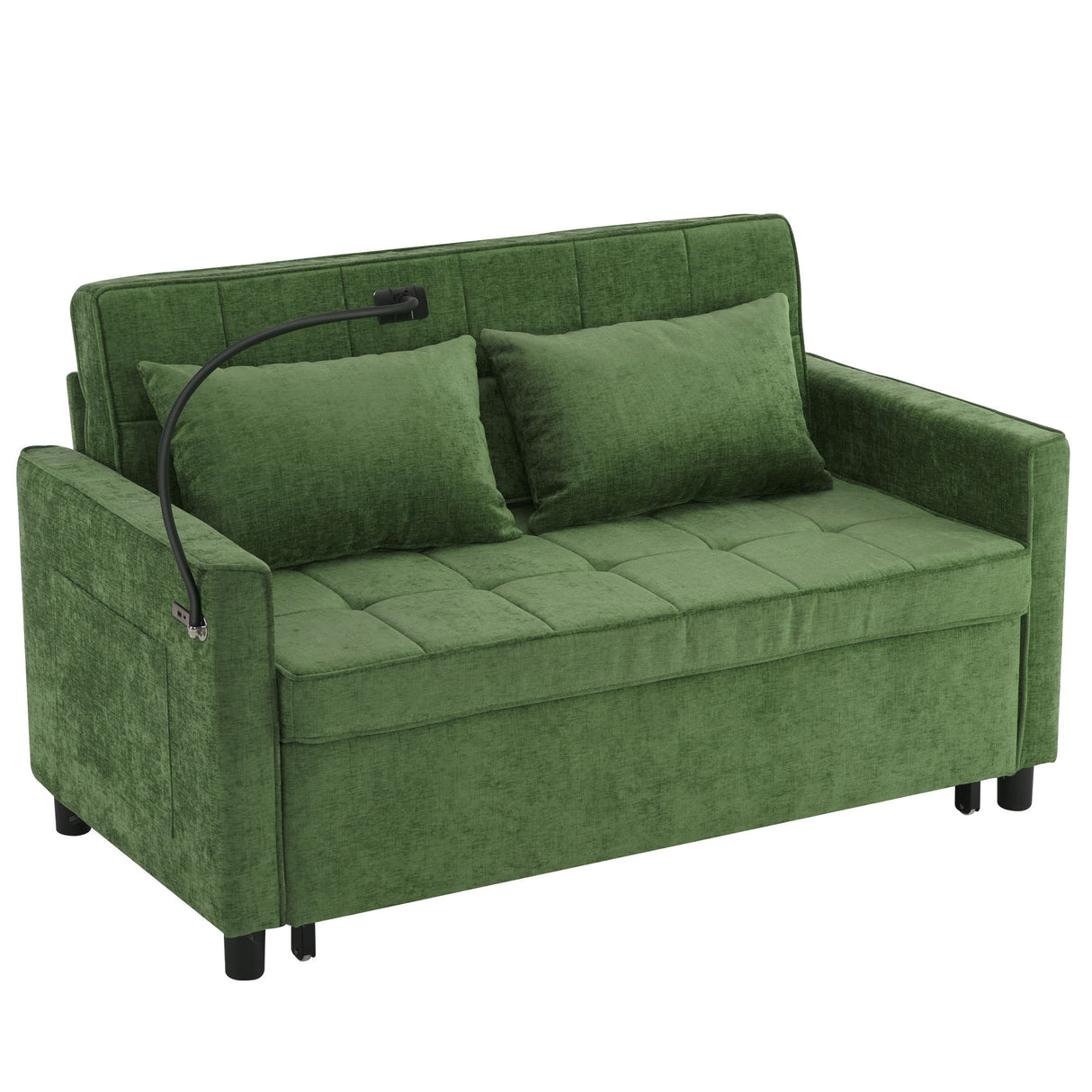 Loveseat Sofa Bed Sleeper With Reversible Backrest, Side Pockets, USB Ports, Phone Holder
