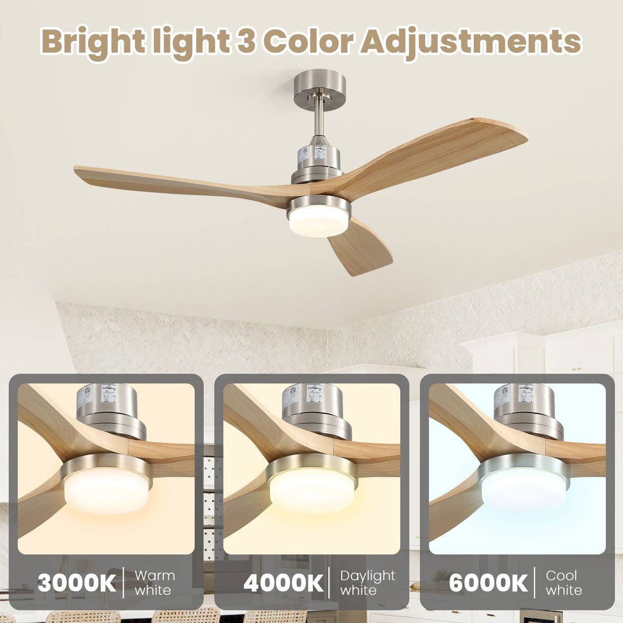 Indoor Ceiling Fan With Dimmable LED Light, 6 Speed Remote ControlLED DC Motor, Reversible Blades