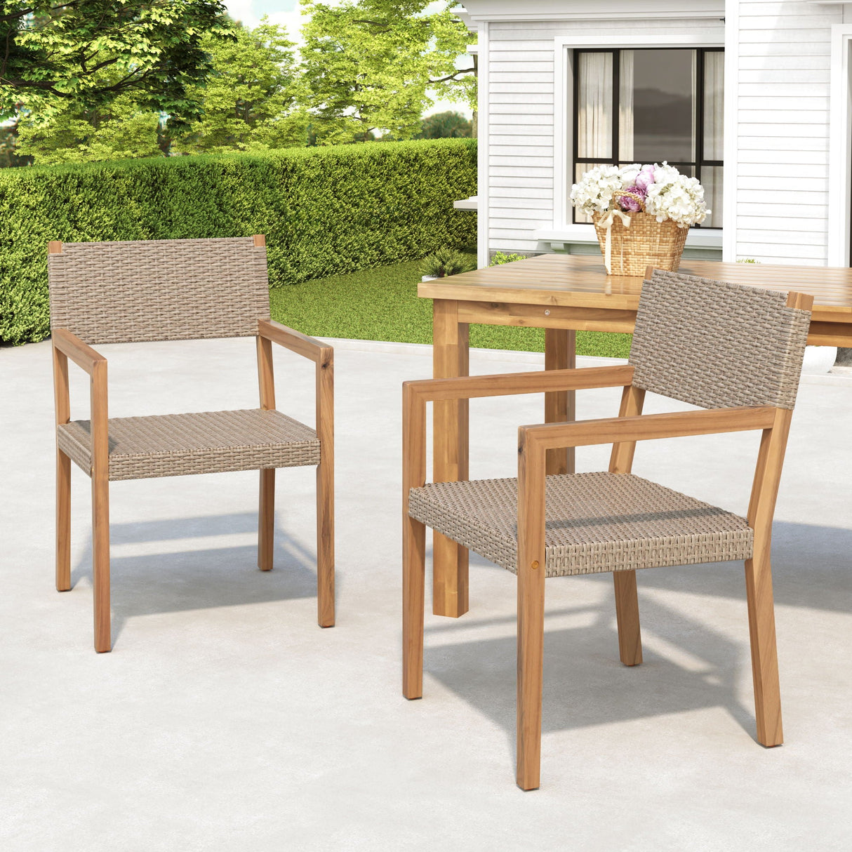 Outdoor Dining Chairs for Patios and Gardens (Set of 2) - Light Brown Multi / Light Teak