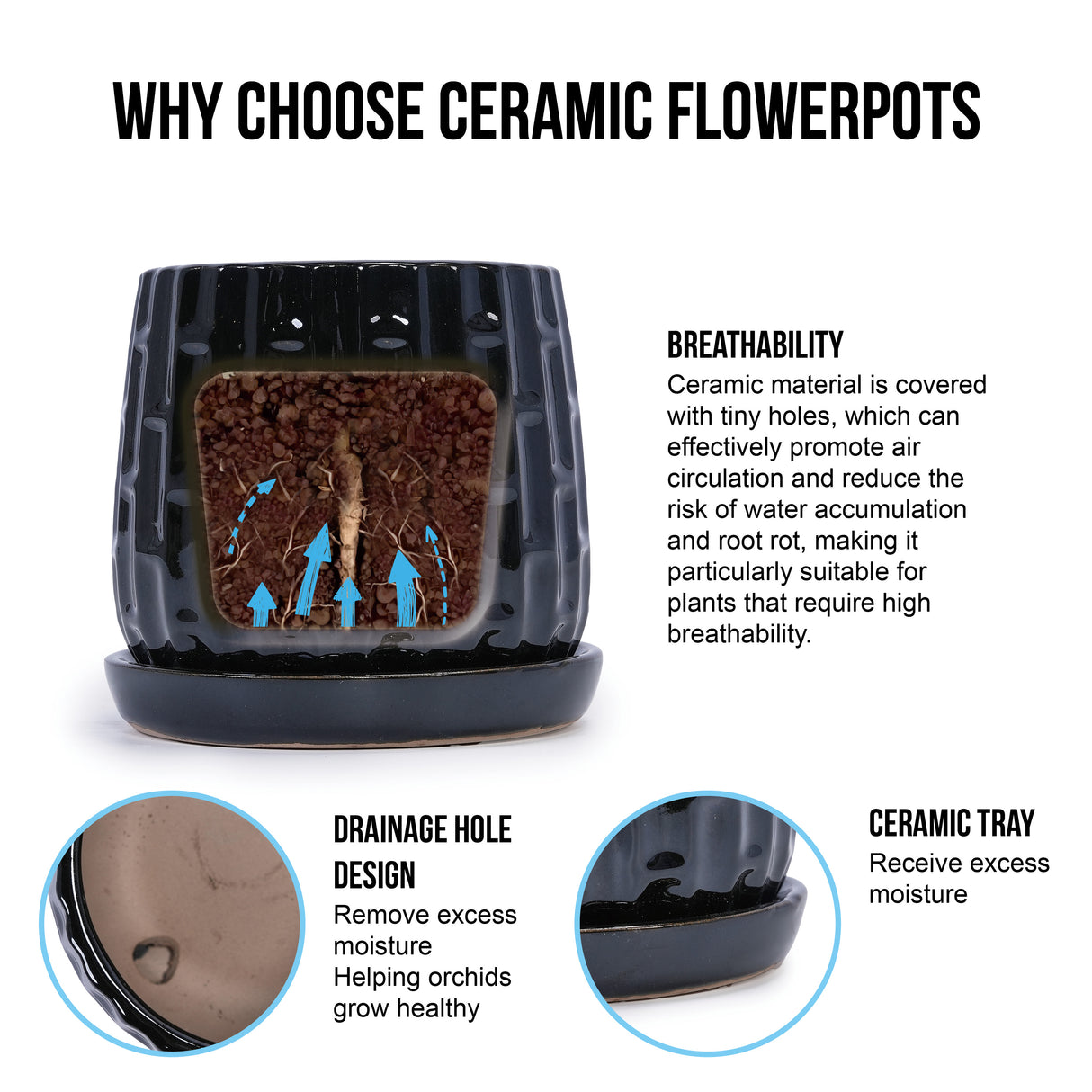 Handmade Ceramic Flower Pot with Groove Pattern