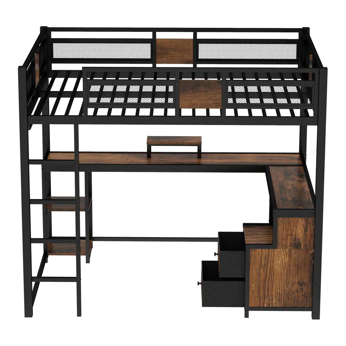 Queen Loft Bed with Desk and Storage
