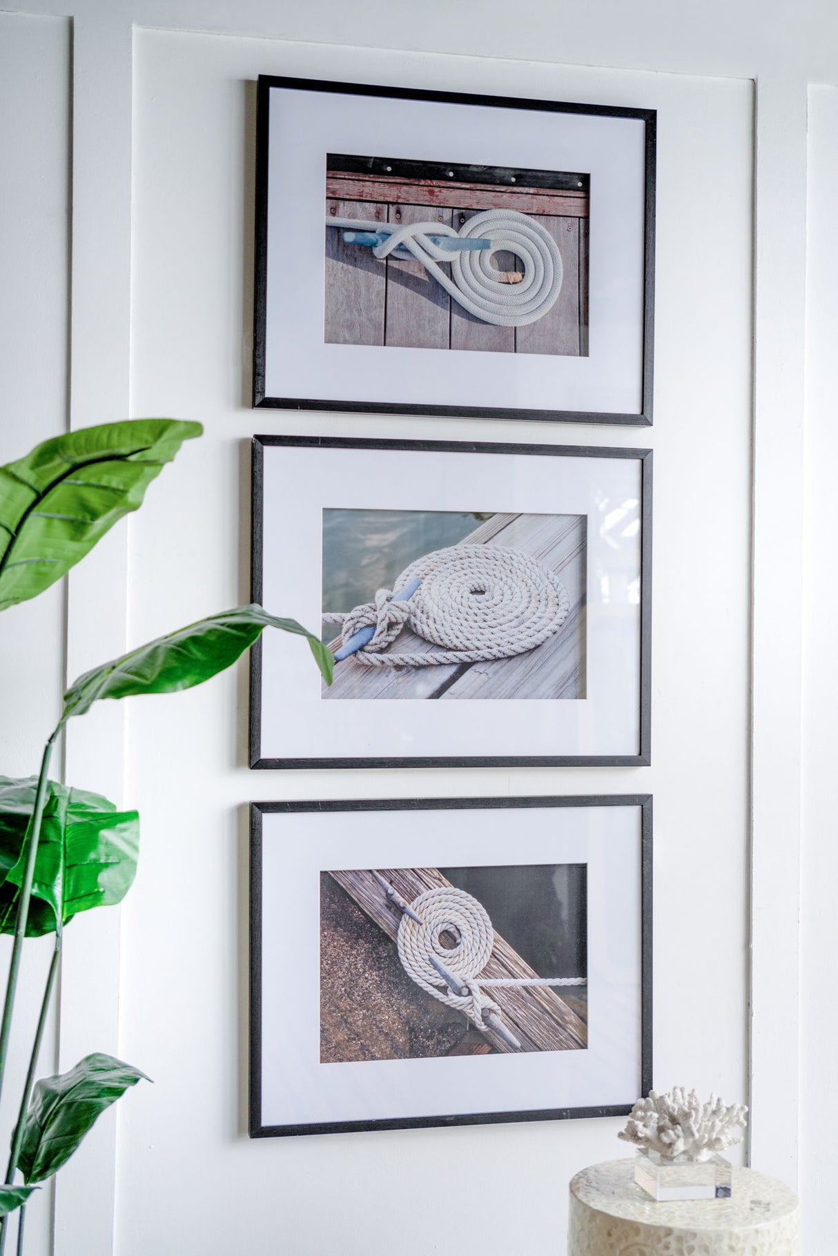 Rope Wall Art With Frame, Wall Decor For Living Room (Set of 3) - White / Black