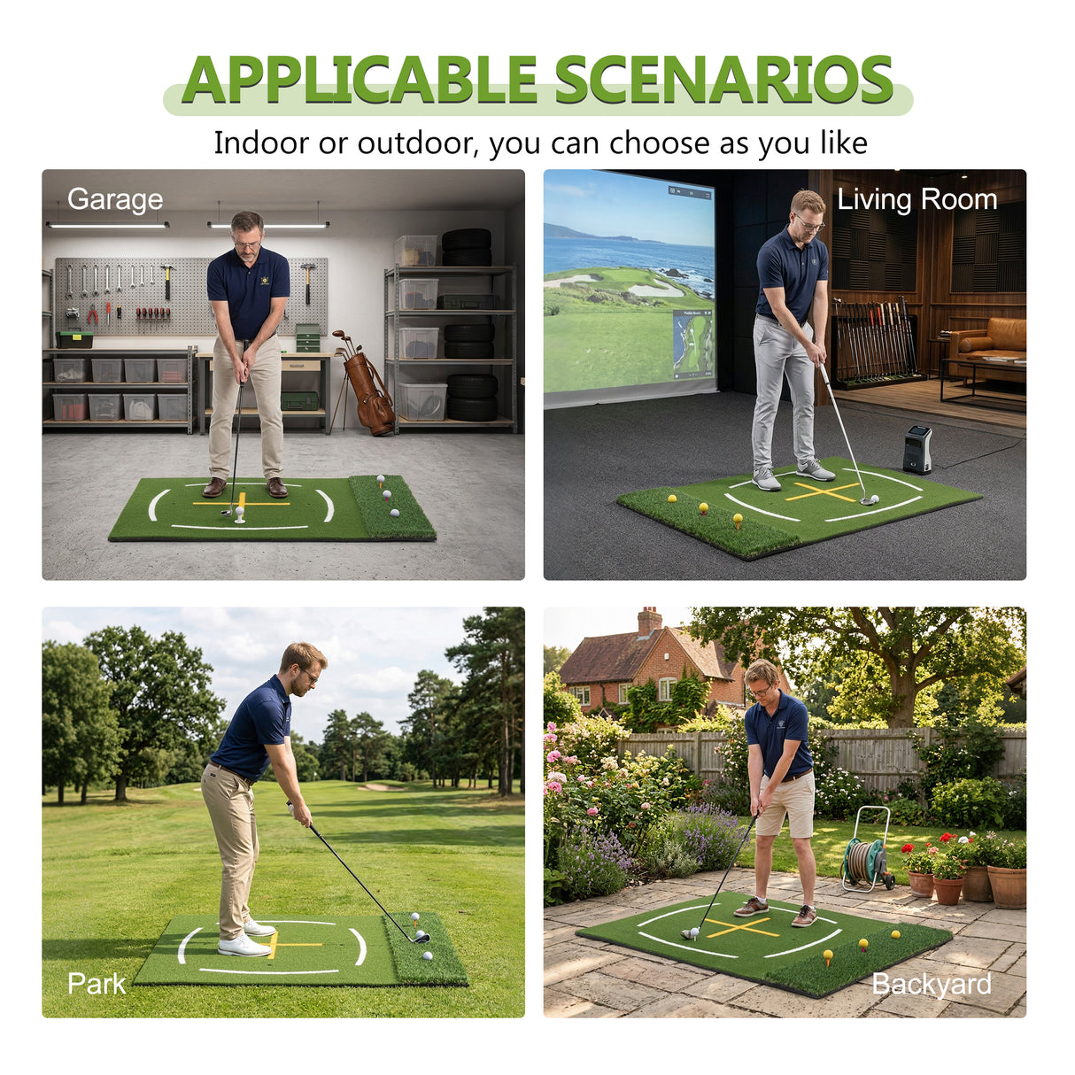 5'x4' Golf Hitting Mat with Cross Stance Guide