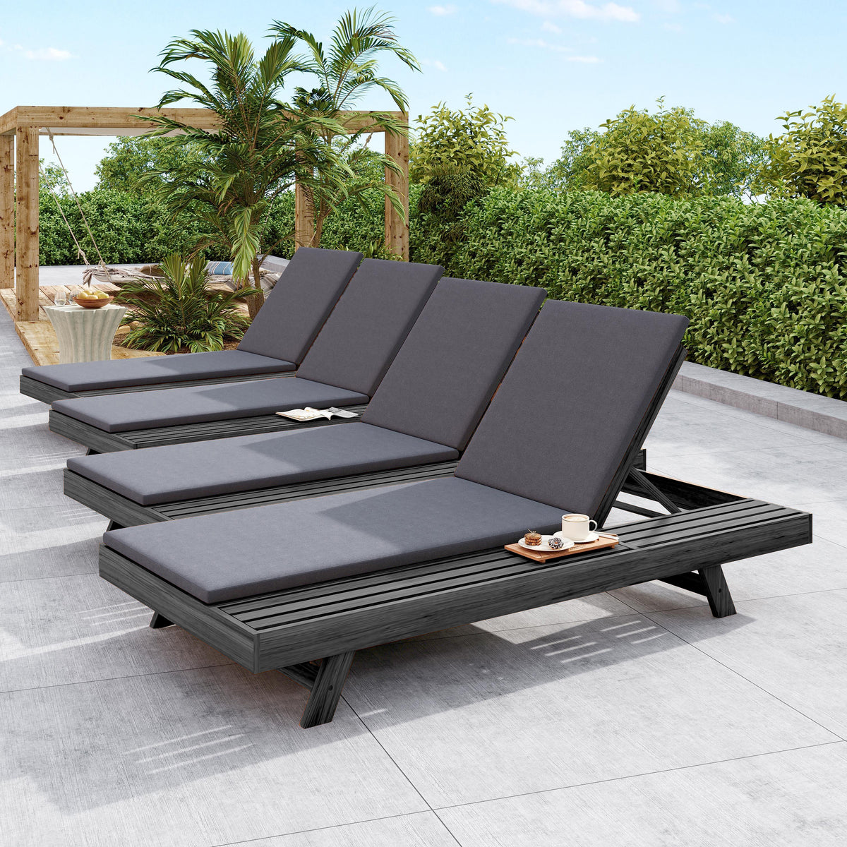 Lounge Chaise Set in Acacia Wood