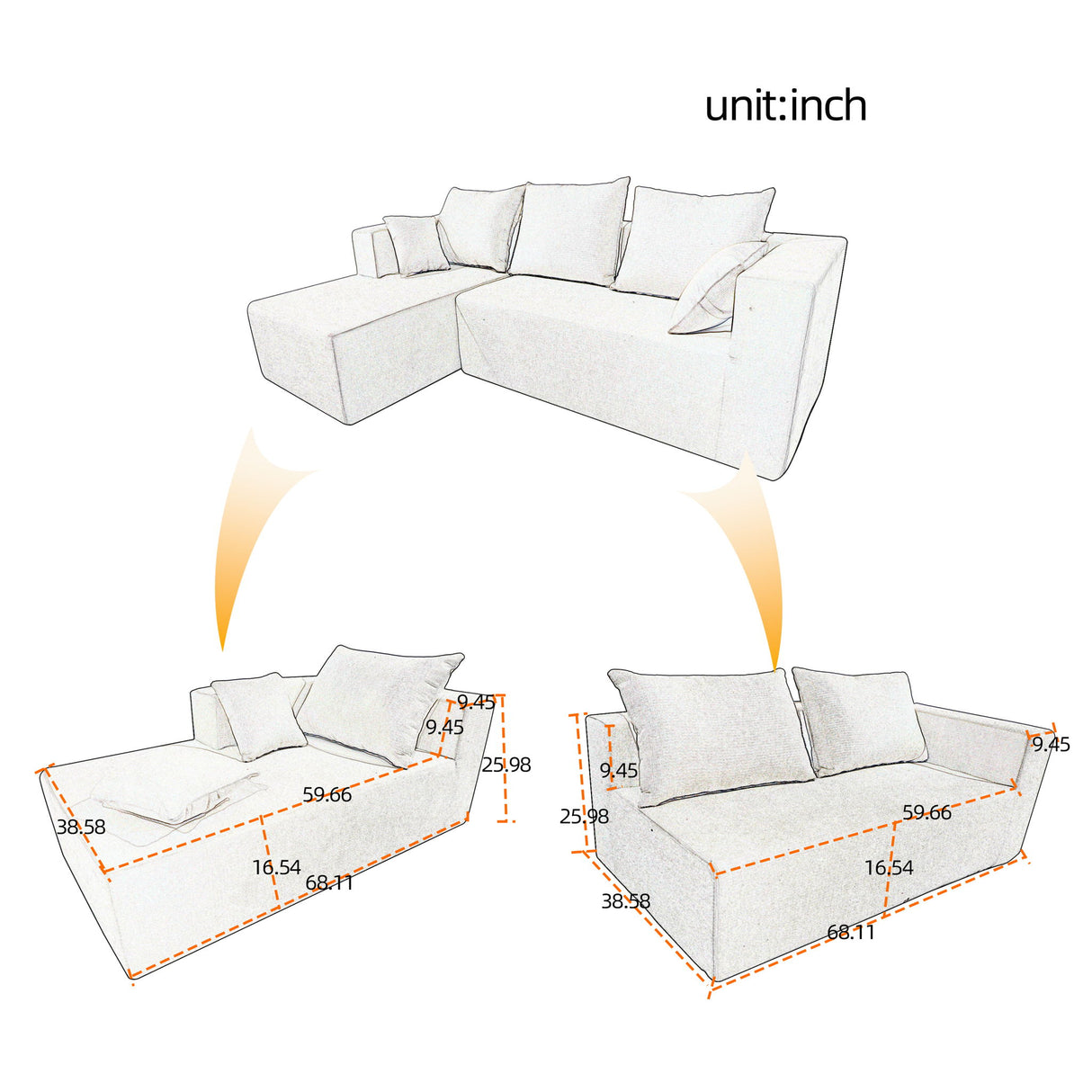 Modular Corner Sofa With Soft Fabric