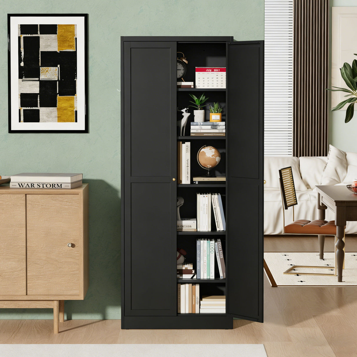 Kitchen Pantry Cabinet With 4 Adjustable Shelves, Heavy Duty Freestanding Organizer