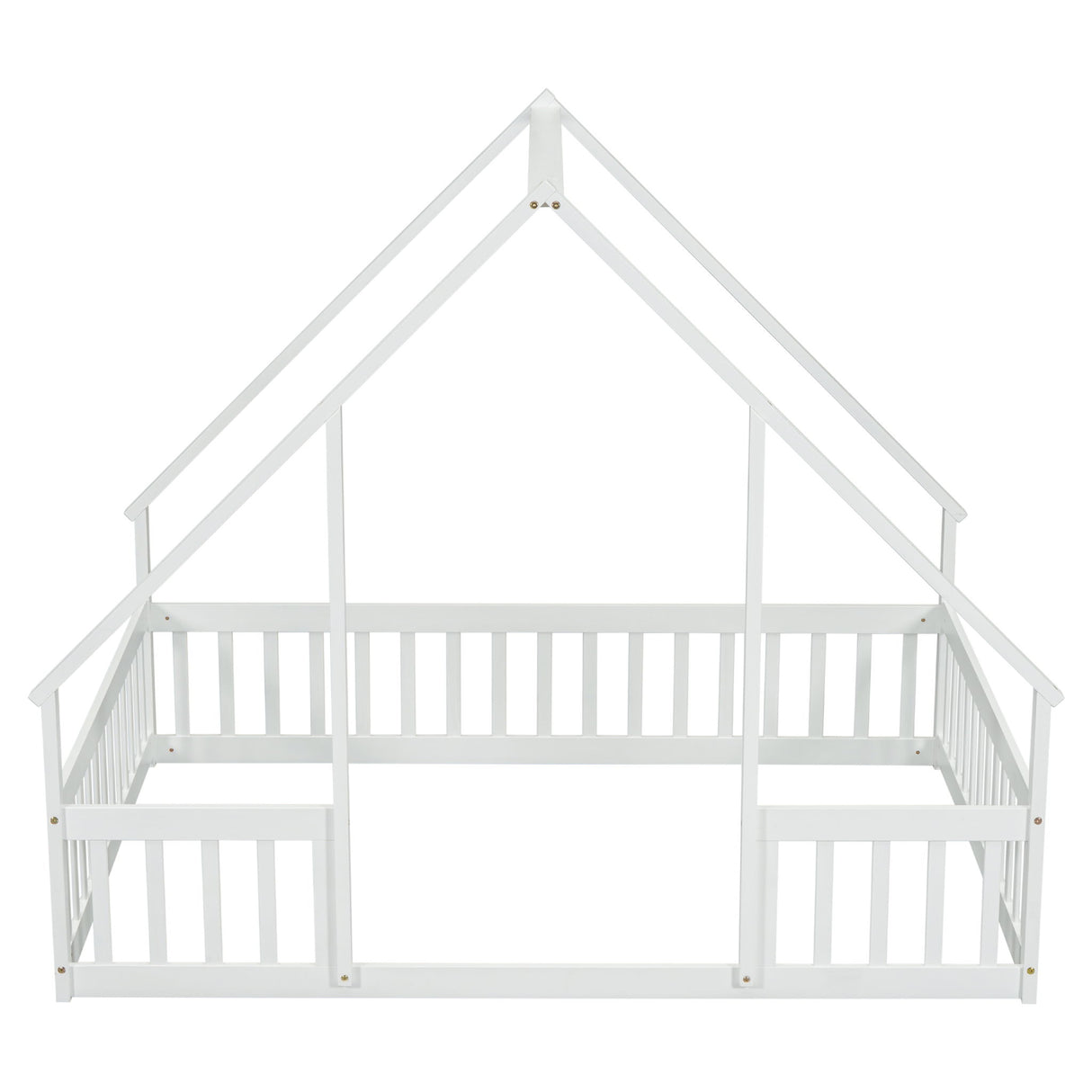 Wood House-Shaped Floor Bed With Fence, Guardrails