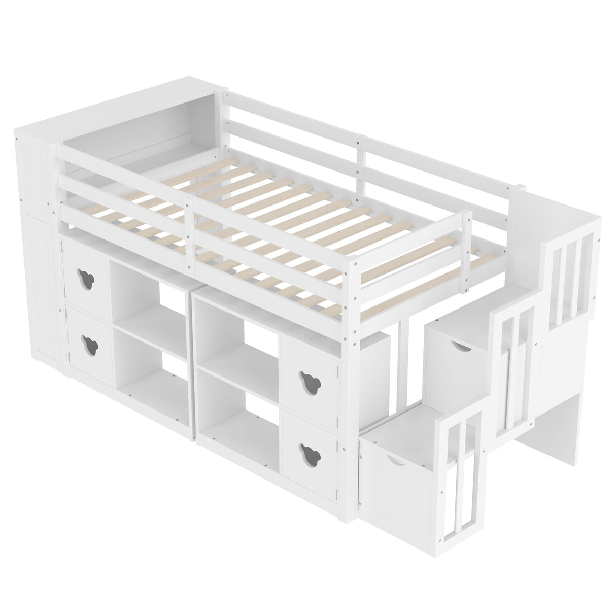 Loft Bed With Storage Cabinets, Staircase Drawers & LED Lights