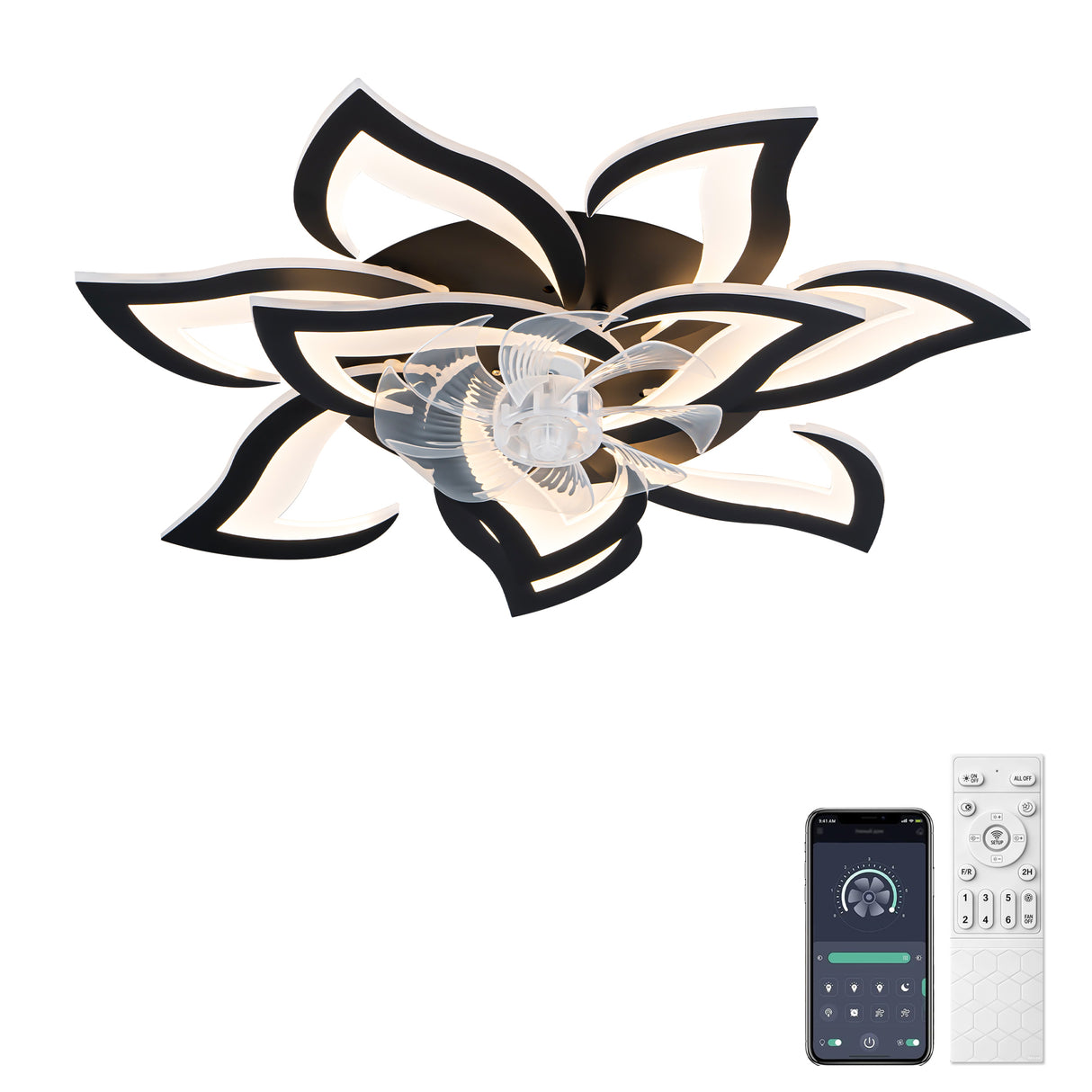 Modern Ceiling Fan with Lights Remote Control, 10 PCS Blades, 32"