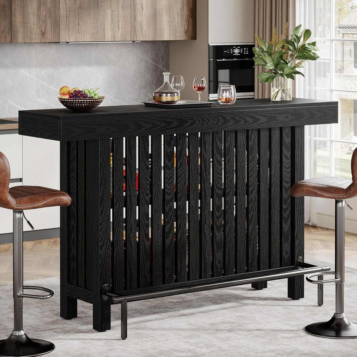 2 Tier Mini Bar Table For Kitchen - Black