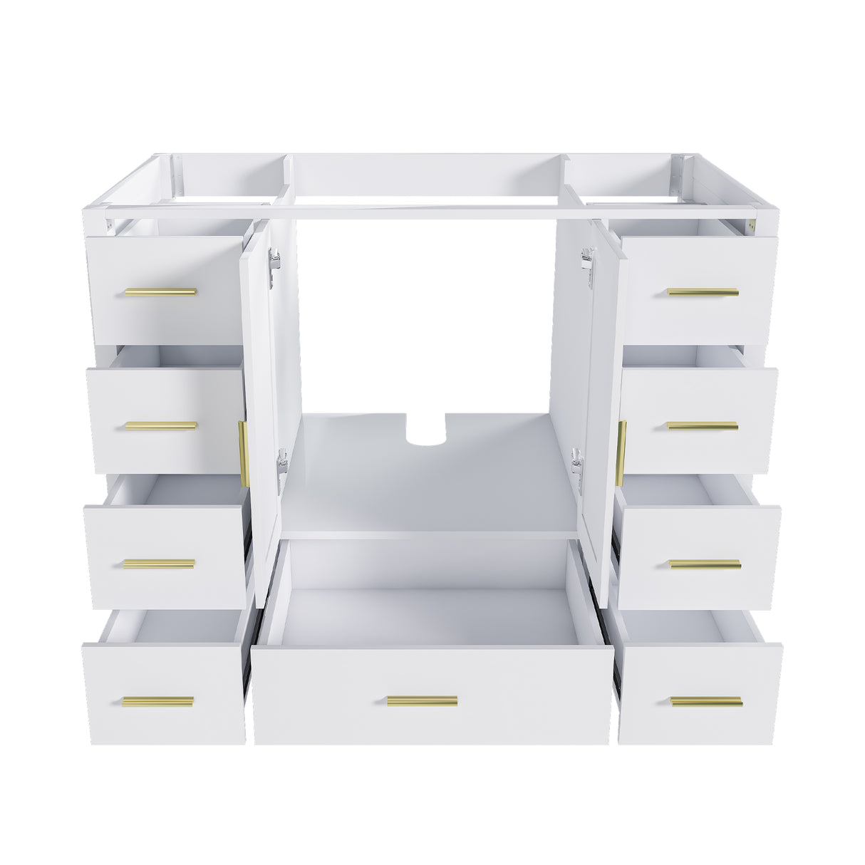 42" Bathroom Vanity Base Cabinet with 2 Soft-Close Double Doors & 9 Smooth Drawers