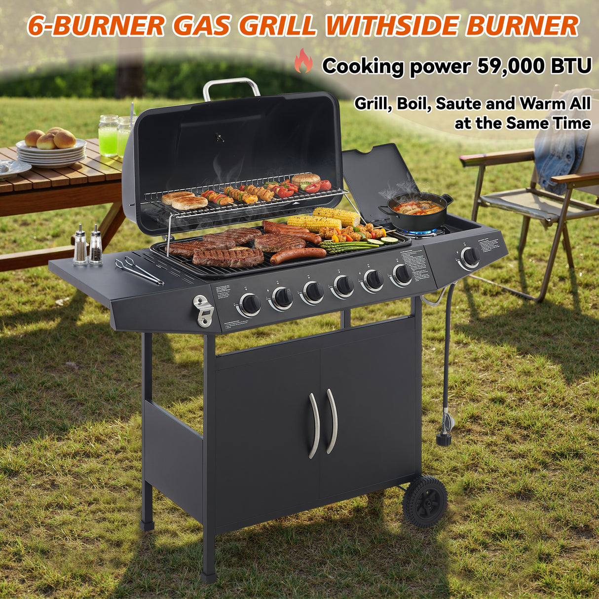 6 Burner Propane Gas BBQ Grill with Side Burner