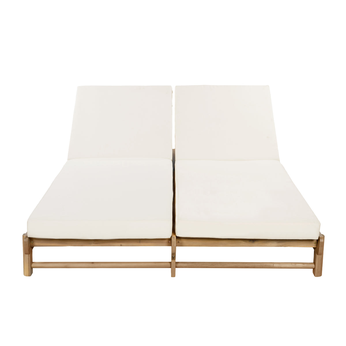 Light Teak Acacia Wood Double Chaise Lounger Set