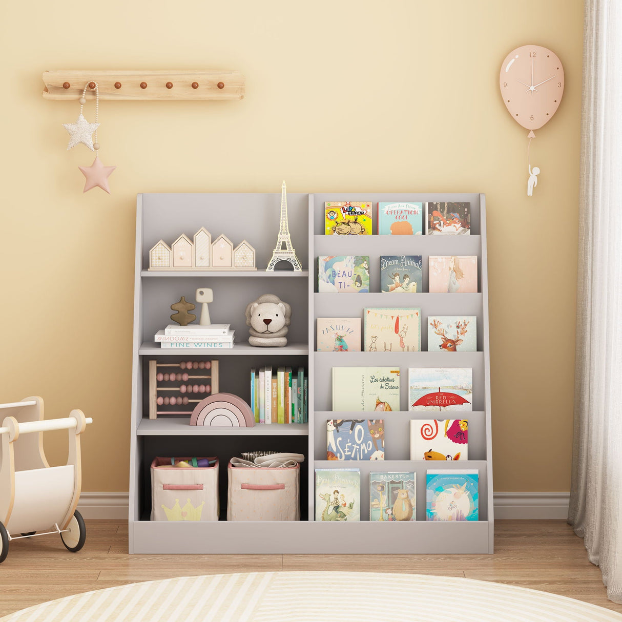 Bookshelf and Toy Storage Organizer, 4 Tier Bookcase with Display Stand for Playroom