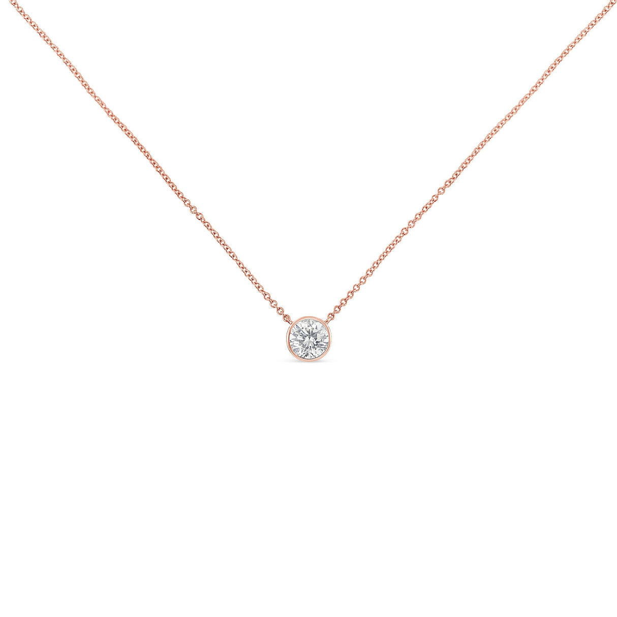 10K Rose Gold 1/3 Carat Round Brilliant-Cut Diamond Modern Bezel-Set Solitaire 16"-18" Pendant Necklace (H-I Color, SI2-I1 Clarity)