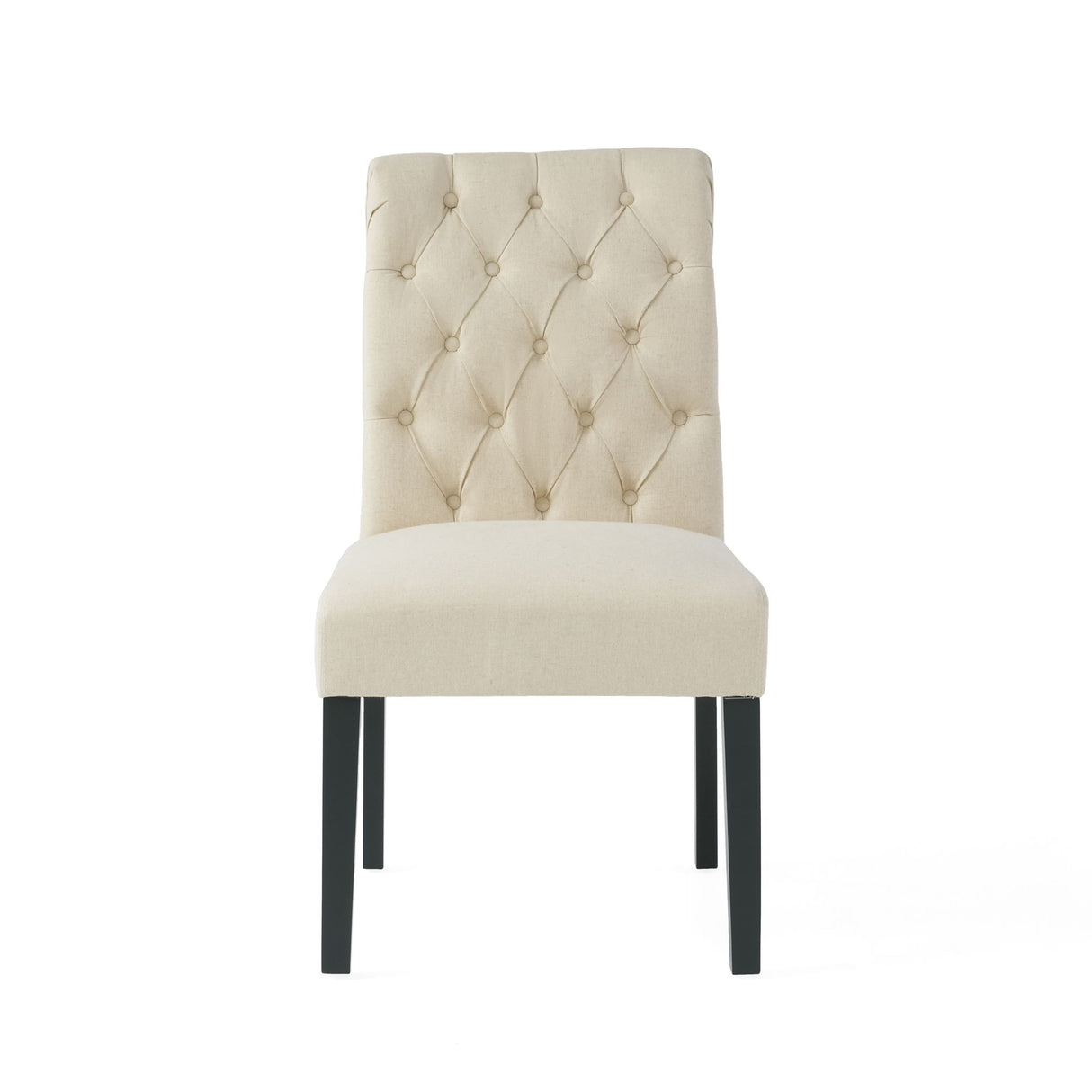 Dining Rolltop Chairs (Set of 2), Upholstered Armless Chair With Wood Leg - Ivory